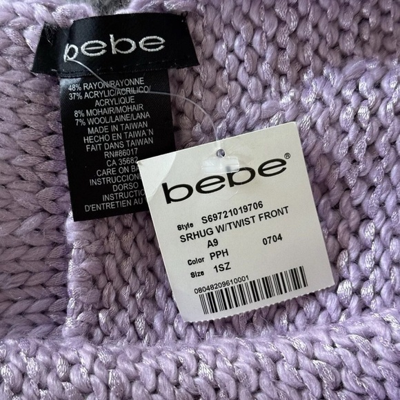 Bebe Knit Top Shrug Twist Front Lilac Knit Sleeveless M - Picture 4 of 5